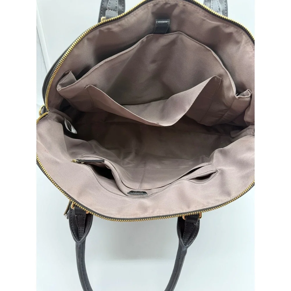 Tutilo New York Black Pebbled Vegan Leather Laptop Tote Bag Gold Hardware Grey